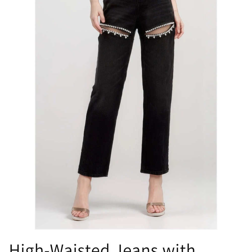 High waisted embellished Monvess  black jeans